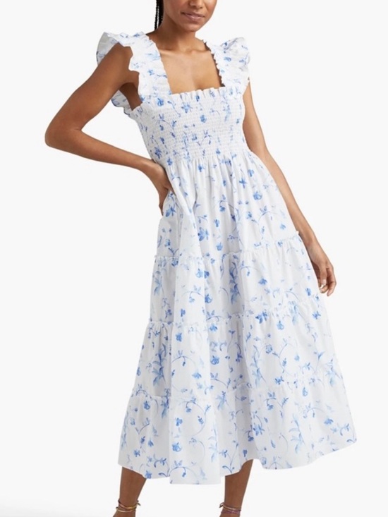Hill House Dresses & Skirts - Hill House The Ellie Nap Dress Women’s L Blue Botanical Floral Midi Smocked